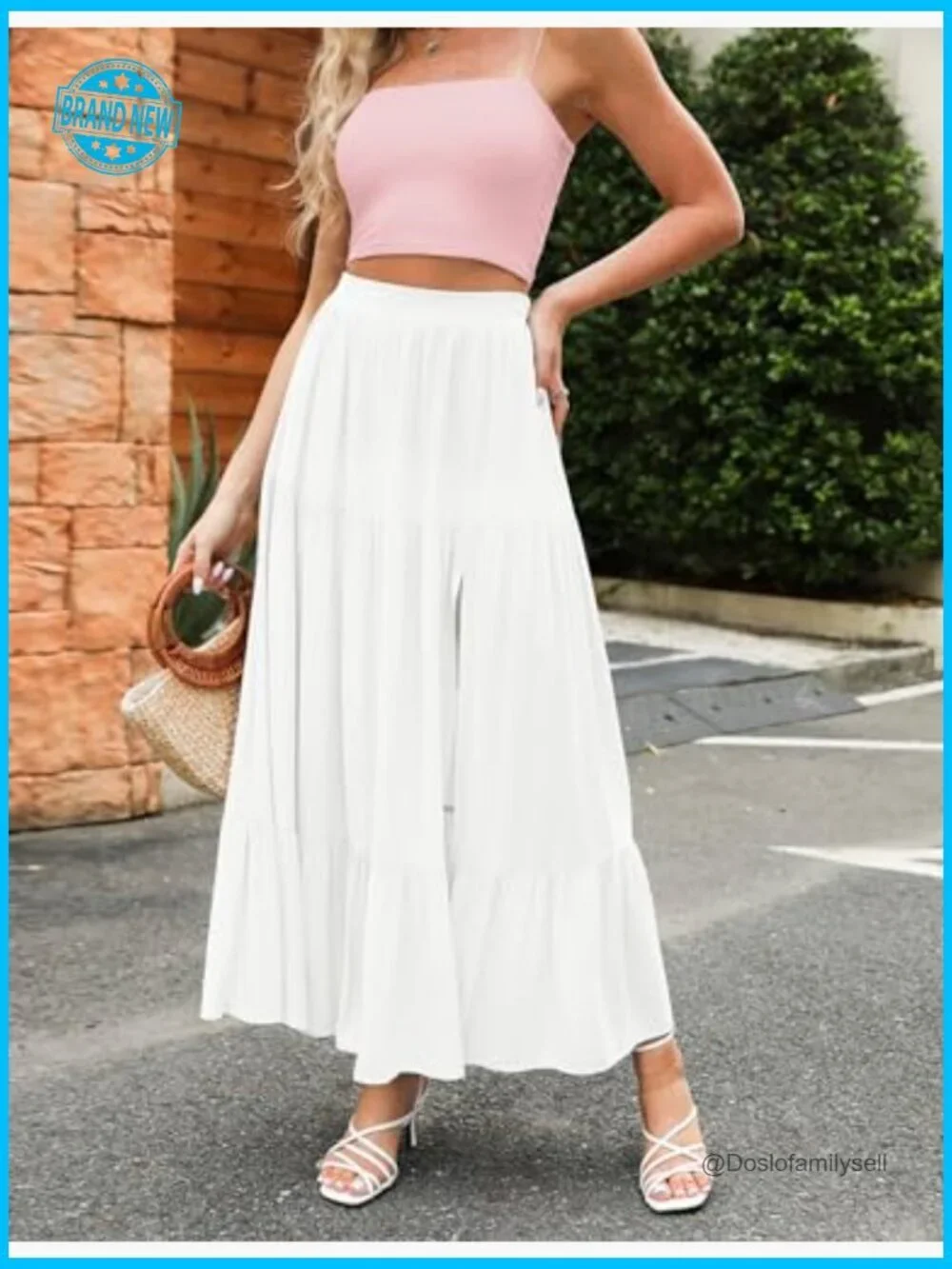 Flowy Boho Maxi Skirt High Waist Slit Elastic A Line Beach Long Skirts Pockets
